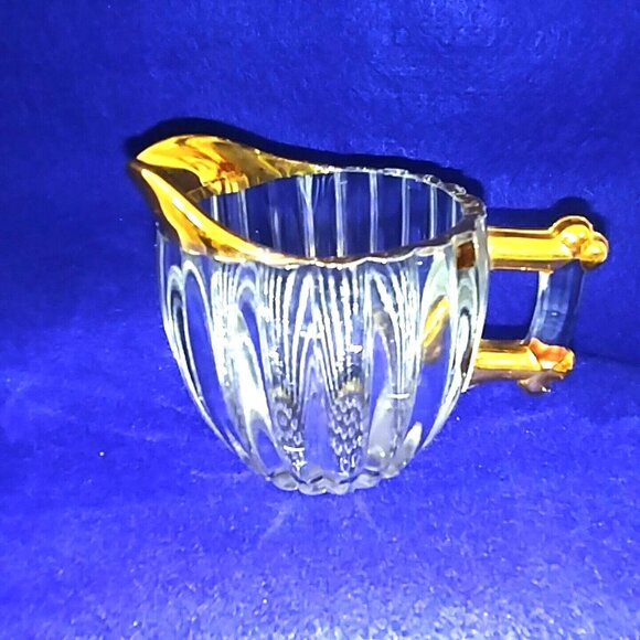 Creamer Sugar Set Jeanette Glass Co 24K Gold Decorated Hobnail Ribbed Vintage - Picture 7 of 11